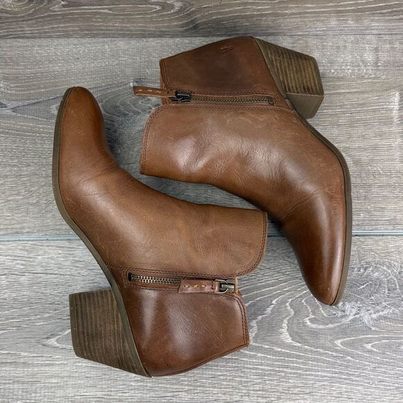 Frye Judith Double Zip Wheat Tan Leather Women’s Sz 10M Heeled Ankle Boots - Picture 10 of 12